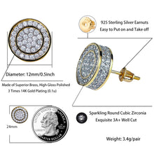 Load image into Gallery viewer, TOPGRILLZ Aretes Para Hombre 14K Gold Plated 925 Sterling Silver Iced out CZ Hypoallergenic Round Screw Back Stud Earrings for Men