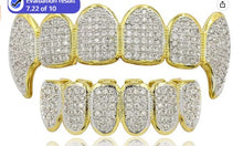 Load image into Gallery viewer, JINAO 18k Gold Plated All Iced Out Luxury Cubic Zirconia Face Diamond Gold Teeth Grillz Set with Extra Molding Bars Included for Men Women
