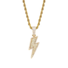 Load image into Gallery viewer, JINAO Hip Hop Lightning Bolt Design Pendant 18k Gold Plated Iced Out CZ Pendant Necklace with Micropave Simulated Diamond for Men Women