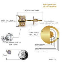 Load image into Gallery viewer, TOPGRILLZ 14K Gold and Silver Plated Iced out CZ Cluster Round Bling Screw Back Stud Earrings for Men and Women Hip Hop Jewelry