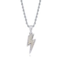 Load image into Gallery viewer, JINAO Hip Hop Lightning Bolt Design Pendant 18k Gold Plated Iced Out CZ Pendant Necklace with Micropave Simulated Diamond for Men Women