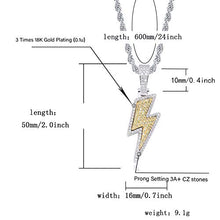 Load image into Gallery viewer, JINAO Hip Hop Lightning Bolt Design Pendant 18k Gold Plated Iced Out CZ Pendant Necklace with Micropave Simulated Diamond for Men Women