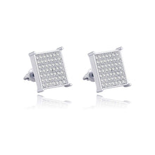 Load image into Gallery viewer, TOPGRILLZ 925 Sterling Silver Iced out Men 14k Gold Square Kite Screw Back Hypoallergenic Stud Earrings with Simulated Diamond