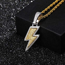 Load image into Gallery viewer, JINAO Hip Hop Lightning Bolt Design Pendant 18k Gold Plated Iced Out CZ Pendant Necklace with Micropave Simulated Diamond for Men Women