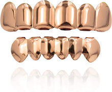 Load image into Gallery viewer, TOPGRILLZ Gold Grills for Your Teeth 18K Gold Plated Hip Hop Custom Fit Polished Teeth Grillz for Men and Women with 4 Silicon Molding Bars Rapper Costume