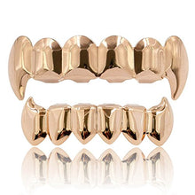 Load image into Gallery viewer, JINAO Face 18K Gold Silver Plated Hip Hop Vampire Fangs Top Bottom Teeth Grillz Set for Men and Women
