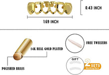 Load image into Gallery viewer, TOPGRILLZ 14K Gold Plated Open Face Top and Bottom Grillz for Your Teeth Vampire Grill Hip Hop Cosplay Costume Rapper Accessory (Extra 2 Molding Bars)
