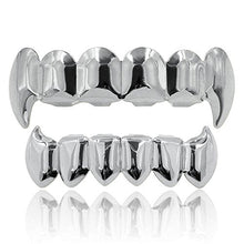 Load image into Gallery viewer, JINAO Face 18K Gold Silver Plated Hip Hop Vampire Fangs Top Bottom Teeth Grillz Set for Men and Women
