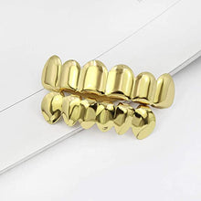 Load image into Gallery viewer, TOPGRILLZ Gold Grills for Your Teeth 18K Gold Plated Hip Hop Custom Fit Polished Teeth Grillz for Men and Women with 4 Silicon Molding Bars Rapper Costume