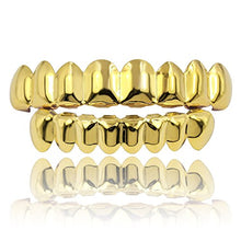 Load image into Gallery viewer, JINAO Grills for Your Teeth 18K Gold Plated Gold Finish 8 Top Teeth 8 Bottom Tooth Grillz Hip Hop Mouth Grills for Men Women