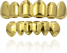 Load image into Gallery viewer, TOPGRILLZ Gold Grills for Your Teeth 18K Gold Plated Hip Hop Custom Fit Polished Teeth Grillz for Men and Women with 4 Silicon Molding Bars Rapper Costume