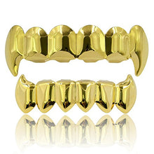 Load image into Gallery viewer, JINAO Face 18K Gold Silver Plated Hip Hop Vampire Fangs Top Bottom Teeth Grillz Set for Men and Women