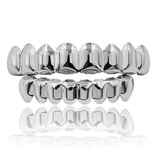 Load image into Gallery viewer, JINAO Grills for Your Teeth 18K Gold Plated Gold Finish 8 Top Teeth 8 Bottom Tooth Grillz Hip Hop Mouth Grills for Men Women