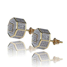Load image into Gallery viewer, TOPGRILLZ 925 Sterling Silver Iced out Men 14k Gold Square Kite Screw Back Hypoallergenic Stud Earrings with Simulated Diamond