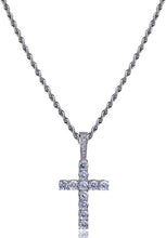 Load image into Gallery viewer, TOPGRILLZ 14K Gold&Silver Plated Solid Iced out CZ Lab Cubic Zirconia Cross Pendant Necklace for Men Women Stainless Chain