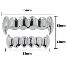 Load image into Gallery viewer, JINAO Face 18K Gold Silver Plated Hip Hop Vampire Fangs Top Bottom Teeth Grillz Set for Men and Women