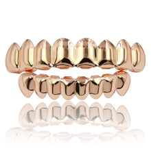 Load image into Gallery viewer, JINAO Grills for Your Teeth 18K Gold Plated Gold Finish 8 Top Teeth 8 Bottom Tooth Grillz Hip Hop Mouth Grills for Men Women