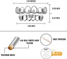 Load image into Gallery viewer, TOPGRILLZ 14K Gold Plated Open Face Top and Bottom Grillz for Your Teeth Vampire Grill Hip Hop Cosplay Costume Rapper Accessory (Extra 2 Molding Bars)