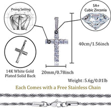 Load image into Gallery viewer, TOPGRILLZ 14K Gold&Silver Plated Solid Iced out CZ Lab Cubic Zirconia Cross Pendant Necklace for Men Women Stainless Chain