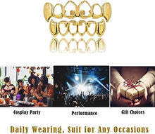 Load image into Gallery viewer, TOPGRILLZ 14K Gold Plated Open Face Top and Bottom Grillz for Your Teeth Vampire Grill Hip Hop Cosplay Costume Rapper Accessory (Extra 2 Molding Bars)