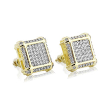 Load image into Gallery viewer, TOPGRILLZ 925 Sterling Silver Iced out Men 14k Gold Square Kite Screw Back Hypoallergenic Stud Earrings with Simulated Diamond
