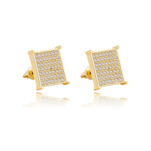 Load image into Gallery viewer, TOPGRILLZ 925 Sterling Silver Iced out Men 14k Gold Square Kite Screw Back Hypoallergenic Stud Earrings with Simulated Diamond
