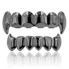 Load image into Gallery viewer, JINAO Face 18K Gold Silver Plated Hip Hop Vampire Fangs Top Bottom Teeth Grillz Set for Men and Women