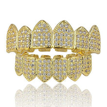 Load image into Gallery viewer, JINAO 18K Gold Plated Grills for Your Teeth Macro Pave CZ Iced-Out Grillz with Extra Molding Bars Included for Men Women…