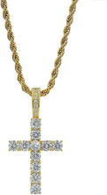 Load image into Gallery viewer, TOPGRILLZ 14K Gold&Silver Plated Solid Iced out CZ Lab Cubic Zirconia Cross Pendant Necklace for Men Women Stainless Chain