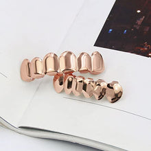 Load image into Gallery viewer, TOPGRILLZ Gold Grills for Your Teeth 18K Gold Plated Hip Hop Custom Fit Polished Teeth Grillz for Men and Women with 4 Silicon Molding Bars Rapper Costume
