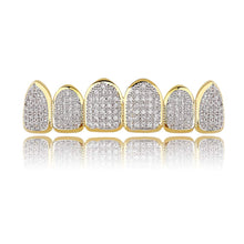 Load image into Gallery viewer, JINAO 18k Gold Plated All Iced Out Luxury Cubic Zirconia Face Diamond Gold Teeth Grillz Set with Extra Molding Bars Included for Men Women