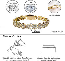Load image into Gallery viewer, Tennis Bracelet for Women 1 Row 10mm 14K Gold Plated Iced Out CZ Zircon Solitaire Cluster Lab Diamond Tennis Link for Men Women Fashion Birthday Gifts