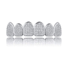 Load image into Gallery viewer, JINAO 18k Gold Plated All Iced Out Luxury Cubic Zirconia Face Diamond Gold Teeth Grillz Set with Extra Molding Bars Included for Men Women