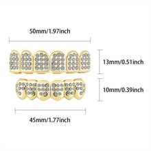 Load image into Gallery viewer, OYOGAA 14K Gold Plated ICED Out CZ Teeth Grillz Top Bottom Tooth Caps Hip Hop Bling New Gold Shiny Grills Costume jewelry