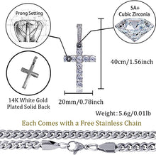Load image into Gallery viewer, TOPGRILLZ 14K Gold&Silver Plated Solid Iced out CZ Lab Cubic Zirconia Cross Pendant Necklace for Men Women Stainless Chain