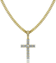 Load image into Gallery viewer, TOPGRILLZ 14K Gold&Silver Plated Solid Iced out CZ Lab Cubic Zirconia Cross Pendant Necklace for Men Women Stainless Chain