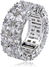 Load image into Gallery viewer, TOPGRILLZ 9mm 2Rows Round Cut 14K Silver Plated Iced Out Lab Diamond Wedding Band Eternity Bands Ring for Men Women