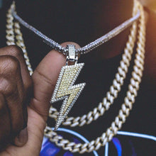 Load image into Gallery viewer, JINAO Hip Hop Lightning Bolt Design Pendant 18k Gold Plated Iced Out CZ Pendant Necklace with Micropave Simulated Diamond for Men Women