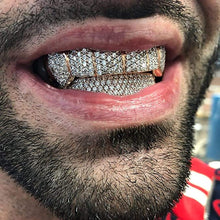 Load image into Gallery viewer, TOPGRILLZ Diamond Grills for Your Teeth Women 18K Gold Plated Fully Iced Out CZ Vampire Top and Bottom Face Mouth Men with Extra Molding Bars Cosplay Costume