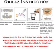 Load image into Gallery viewer, TOPGRILLZ 14K Gold Plated Open Face Top and Bottom Grillz for Your Teeth Vampire Grill Hip Hop Cosplay Costume Rapper Accessory (Extra 2 Molding Bars)