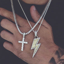 Load image into Gallery viewer, JINAO Hip Hop Lightning Bolt Design Pendant 18k Gold Plated Iced Out CZ Pendant Necklace with Micropave Simulated Diamond for Men Women