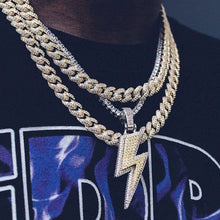 Load image into Gallery viewer, JINAO Hip Hop Lightning Bolt Design Pendant 18k Gold Plated Iced Out CZ Pendant Necklace with Micropave Simulated Diamond for Men Women