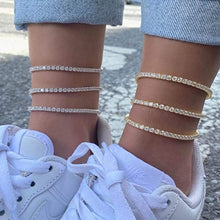Load image into Gallery viewer, TOPGRILLZ 3-6mm Tennis Chain Anklet with Extension Bracelet for Women, 14K Gold Plated CZ Diamond Fashion Foot Jewelry Gifts