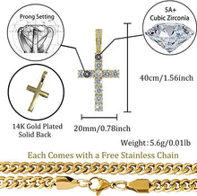 Load image into Gallery viewer, TOPGRILLZ 14K Gold&Silver Plated Solid Iced out CZ Lab Cubic Zirconia Cross Pendant Necklace for Men Women Stainless Chain