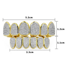 Load image into Gallery viewer, JINAO 18k Gold Plated All Iced Out Luxury Cubic Zirconia Face Diamond Gold Teeth Grillz Set with Extra Molding Bars Included for Men Women