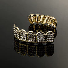 Load image into Gallery viewer, TOPGRILLZ 18K Plated Gold Grills Teeth Grillz for Men Women Iced Out Hip Hop Poker Diamond Top & Bottom Face Grills for Teeth Rapper Costume Cosplay