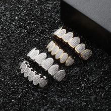 Load image into Gallery viewer, JINAO 18k Gold Plated All Iced Out Luxury Cubic Zirconia Face Diamond Gold Teeth Grillz Set with Extra Molding Bars Included for Men Women