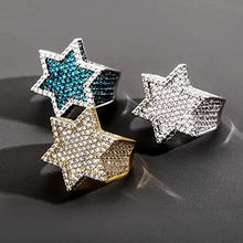 Load image into Gallery viewer, TOPGRILLZ 14K Gold Silver Plated Iced Out Punk Band Hexagram Star Ring for Men and Women Novelty Jewelry