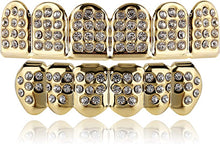Load image into Gallery viewer, TOPGRILLZ 18K Plated Gold Grills Teeth Grillz for Men Women Iced Out Hip Hop Poker Diamond Top & Bottom Face Grills for Teeth Rapper Costume Cosplay