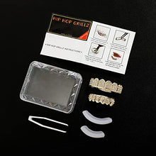 Load image into Gallery viewer, TOPGRILLZ 18K Plated Gold Grills Teeth Grillz for Men Women Iced Out Hip Hop Poker Diamond Top & Bottom Face Grills for Teeth Rapper Costume Cosplay